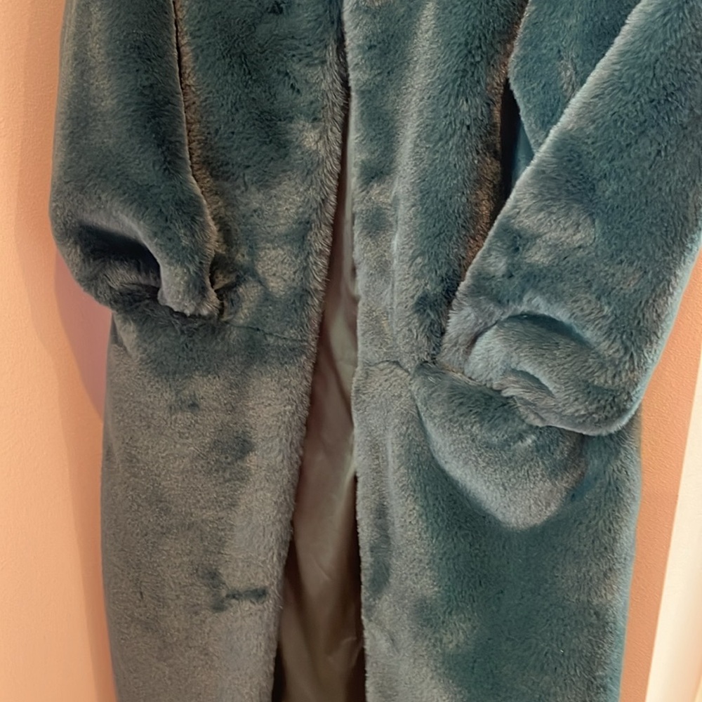 REVOLVE Song of Style teal faux fur full length coat - Picture 4 of 7